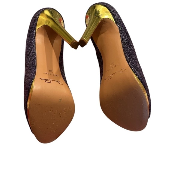 Oscar De La Renta Purple Tweed Sparkle Peep Toe Stiletto Heels - Picture 8 of 8